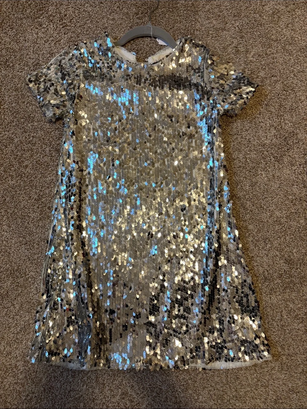 Sparkling Silver Sequin Girls Dress